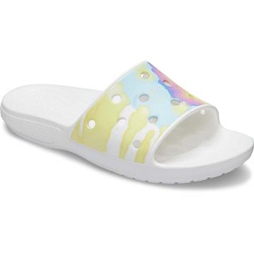 Crocs Classic Tie-Dye Graphic Papucs Női Fehér | HU 0607OKIR